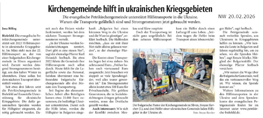 Kirchengemeinde hilft in ukrainischen Kriegsgebieten